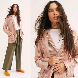 Free People Pink and Cream Striped Blazer